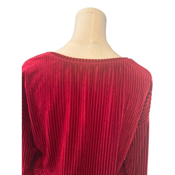 2/$15 ZARA Red Berry Medium Velvet Long Sleeve Ribbed Top Elastic Waist - Picture 10 of 13